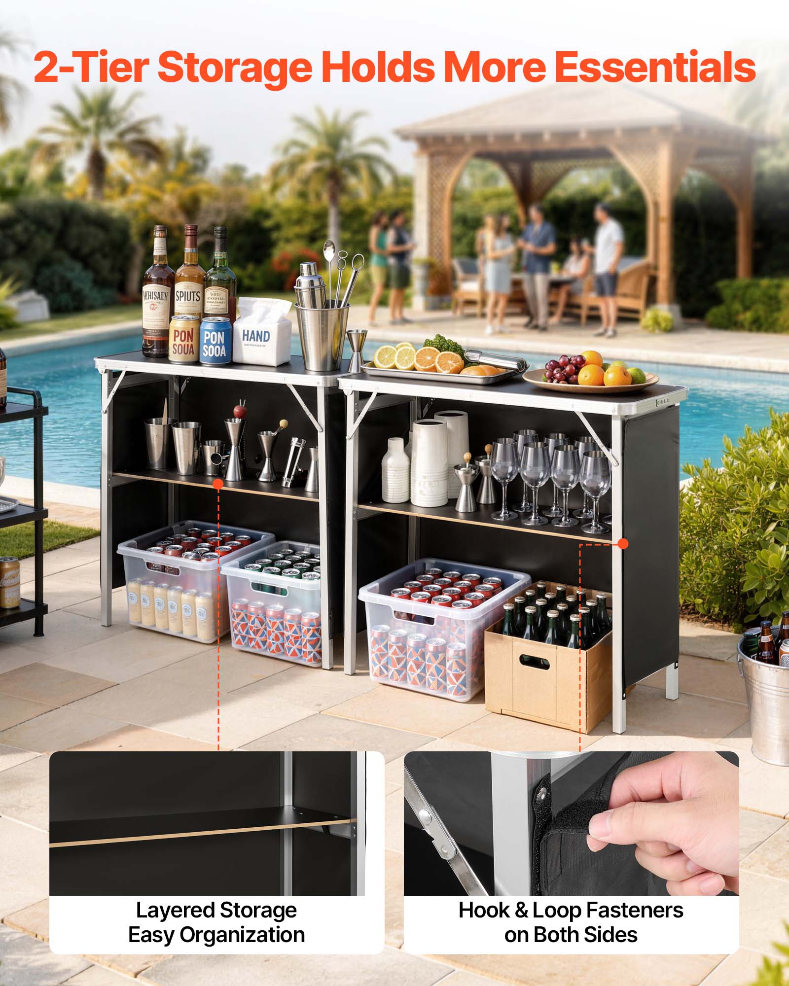 2-Tier Storage Holds More Essentials

Layered Storage Easy Organization

Hook & Loop Fasteners on Both Sides