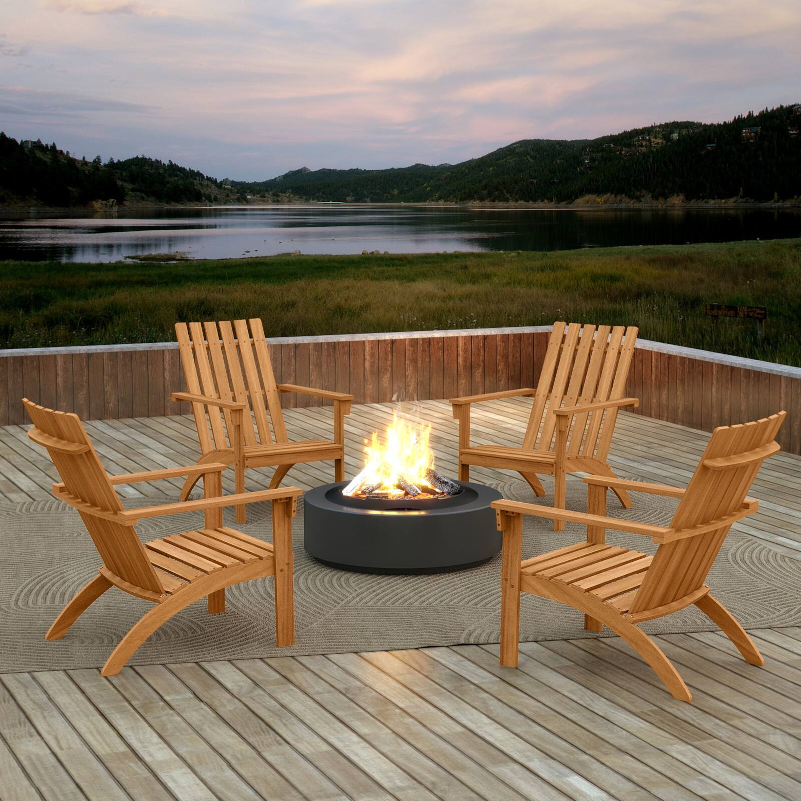 Alt View 4. Costway - Costway Patio Acacia Wood Adirondack Chair Lounge Armchair sturdy Outdoor Garden Yard - Brown.