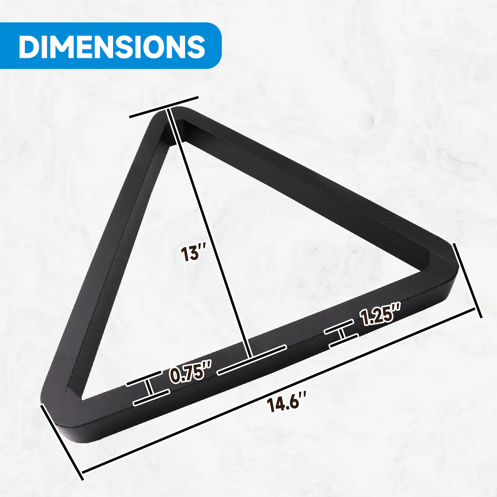 DIMENSIONS, 13", 0.75", 1.25", 14.6"