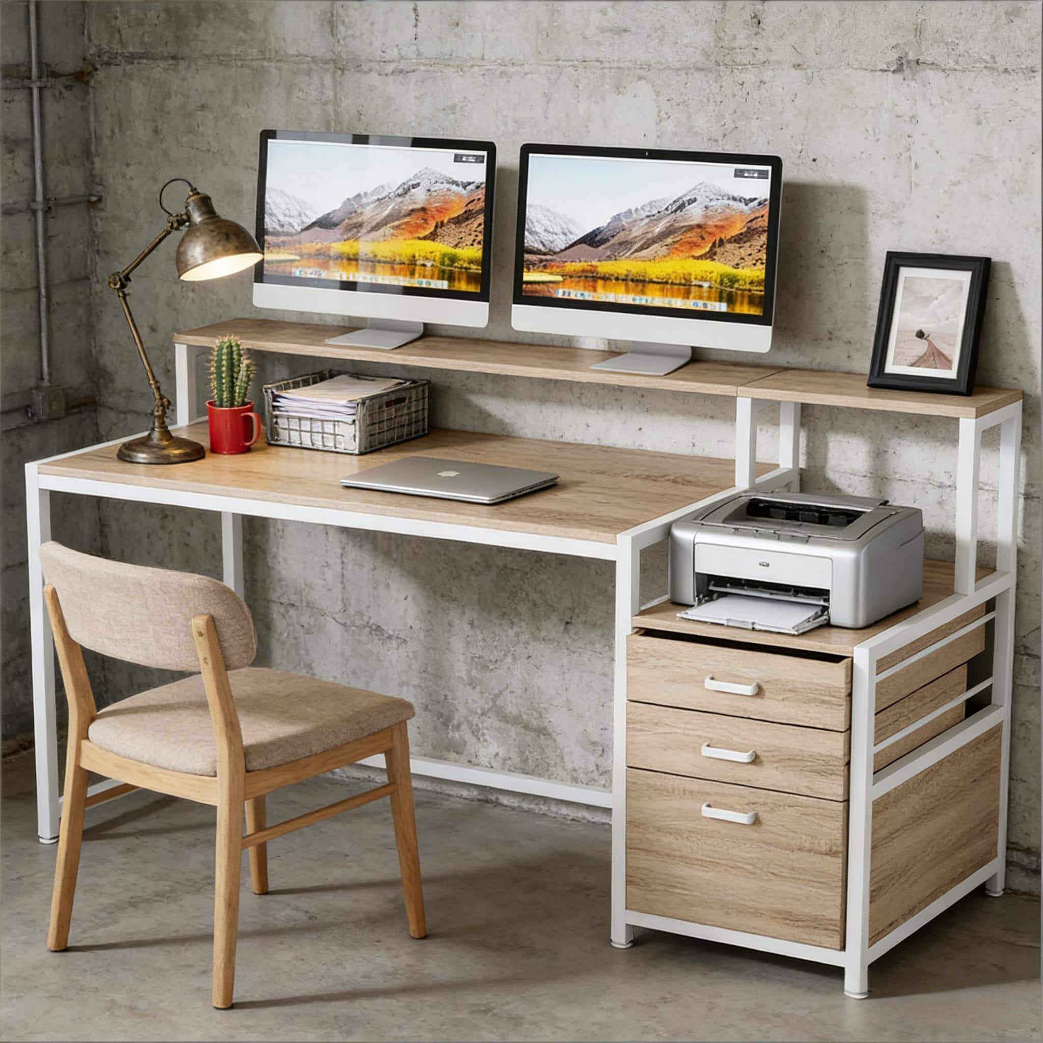Forest'nSky - Writing Desk with Drawers & Storage for Office, Study & Gaming - Natural