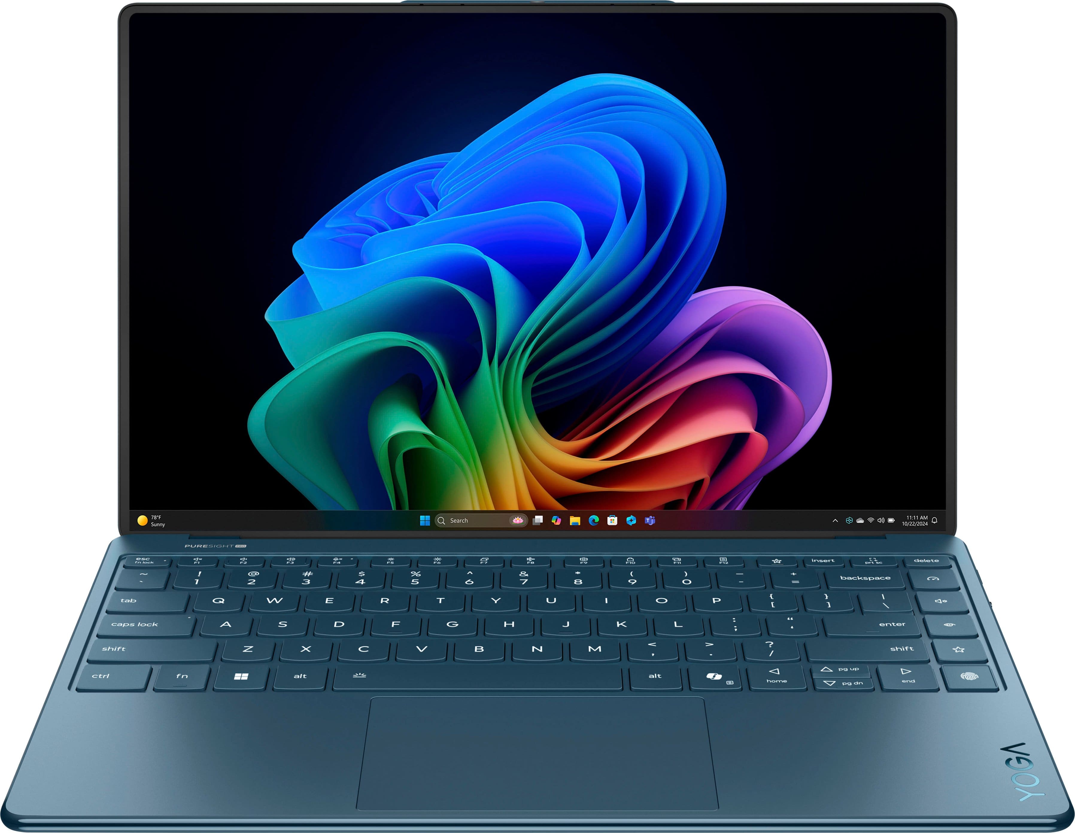 Lenovo - Yoga Slim 9i - Copilot+ PC - 14" 4K 120Hz OLED Touchscreen Laptop - Intel Core Ultra 7 258V 2024 - 32GB RAM - 1TB SSD - Tidal Teal - Front_Zoom