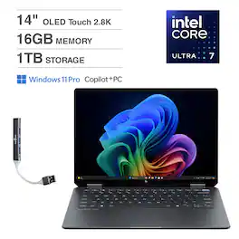 HP - OmniBook Ultra Flip 2-in-1 Laptop 14.0 2.8K Display (Intel Ultra 7-256V, 16GB LPDDR5, 1TB PCIe SSD, Win 11 Pro) - Eclipse Gray