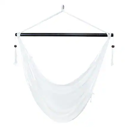 Front. Sunnydaze - Extra Large Polyester Rope Hammock Chair - White.