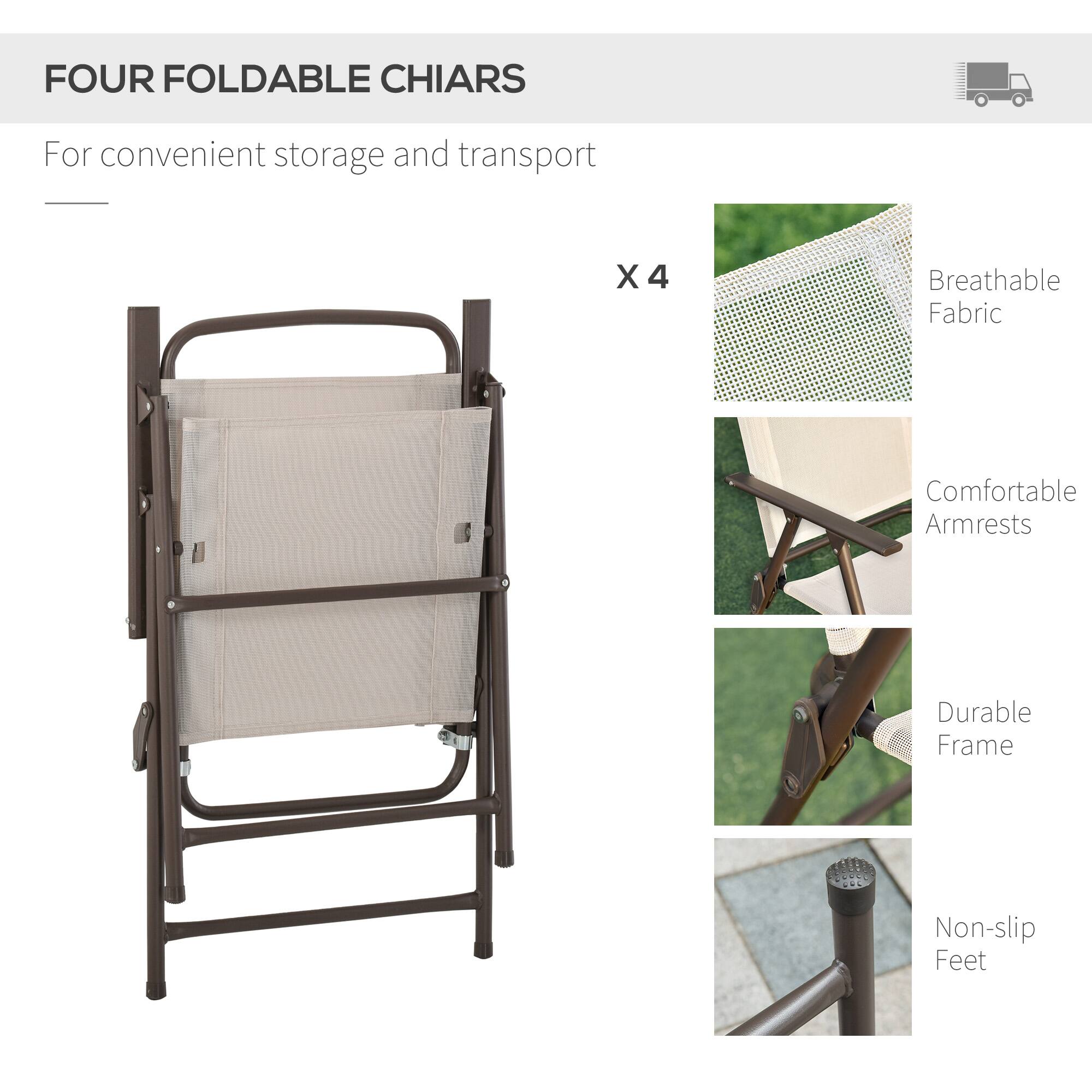 FOUR FOLDABLE CHAIRS For convenient storage and transport X 4 Breathable Fabric Comfortable Armrests Durable Frame Non-slip Feet