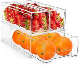 Sorbus - Fridge Drawers - Stackable Pull Out Refrigerator Organizer Bins (1 Large, 2 Small) - Clear