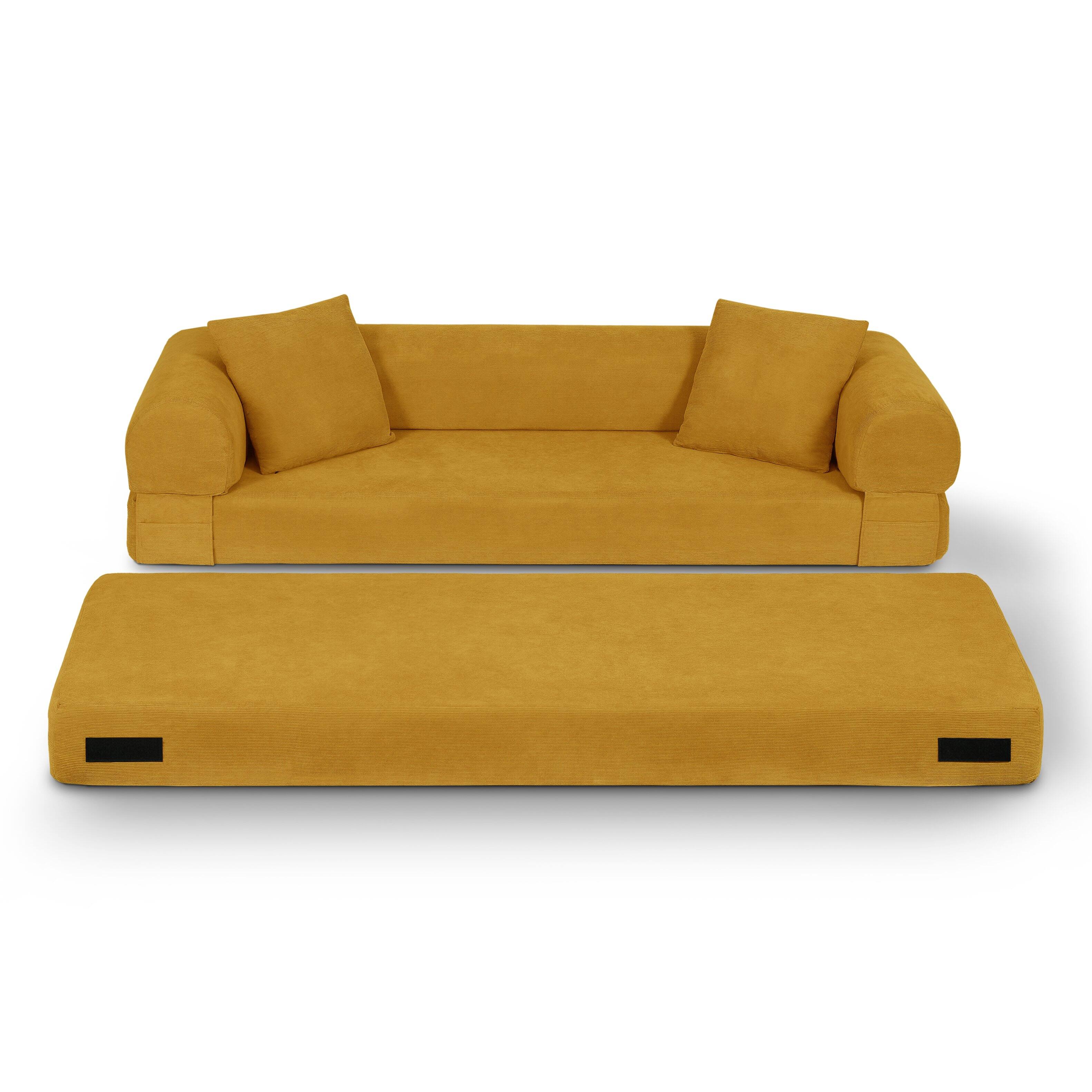 Alt View 1. Loheer - Loheer 80 Inch Convertible Sofa Bed Queen Folding Sleeper Couch - Yellow.