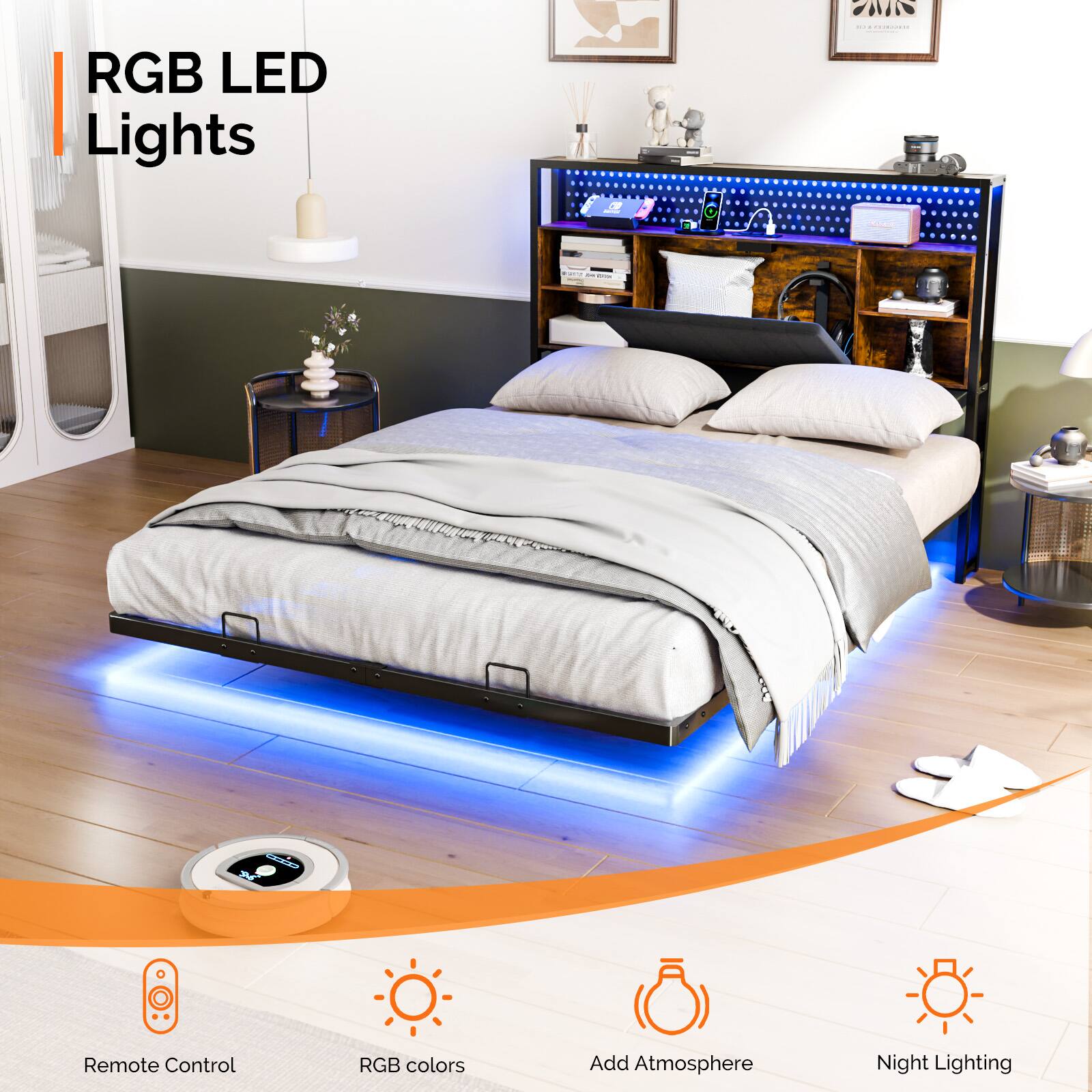RGB LED Lights

- Remote Control
- RGB colors
- Add Atmosphere
- Night Lighting