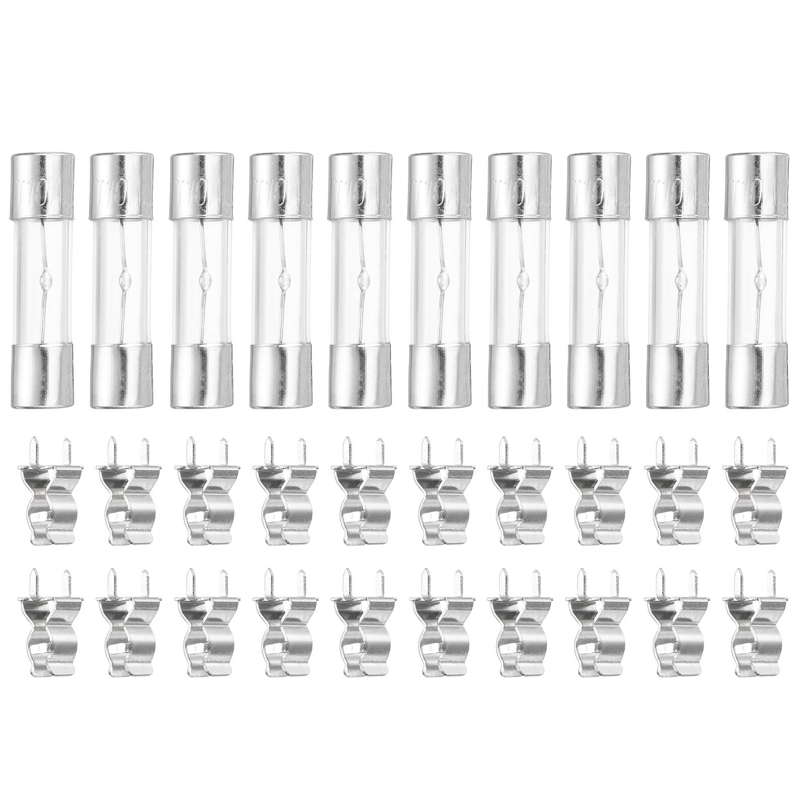 Front. Unique Bargains - Glass Tube Fuses, 5x20mm 10A 250V Slow Fast Blow Glass Cartridge Tube Fuse with 20pcs Safety Clip 10pcs.