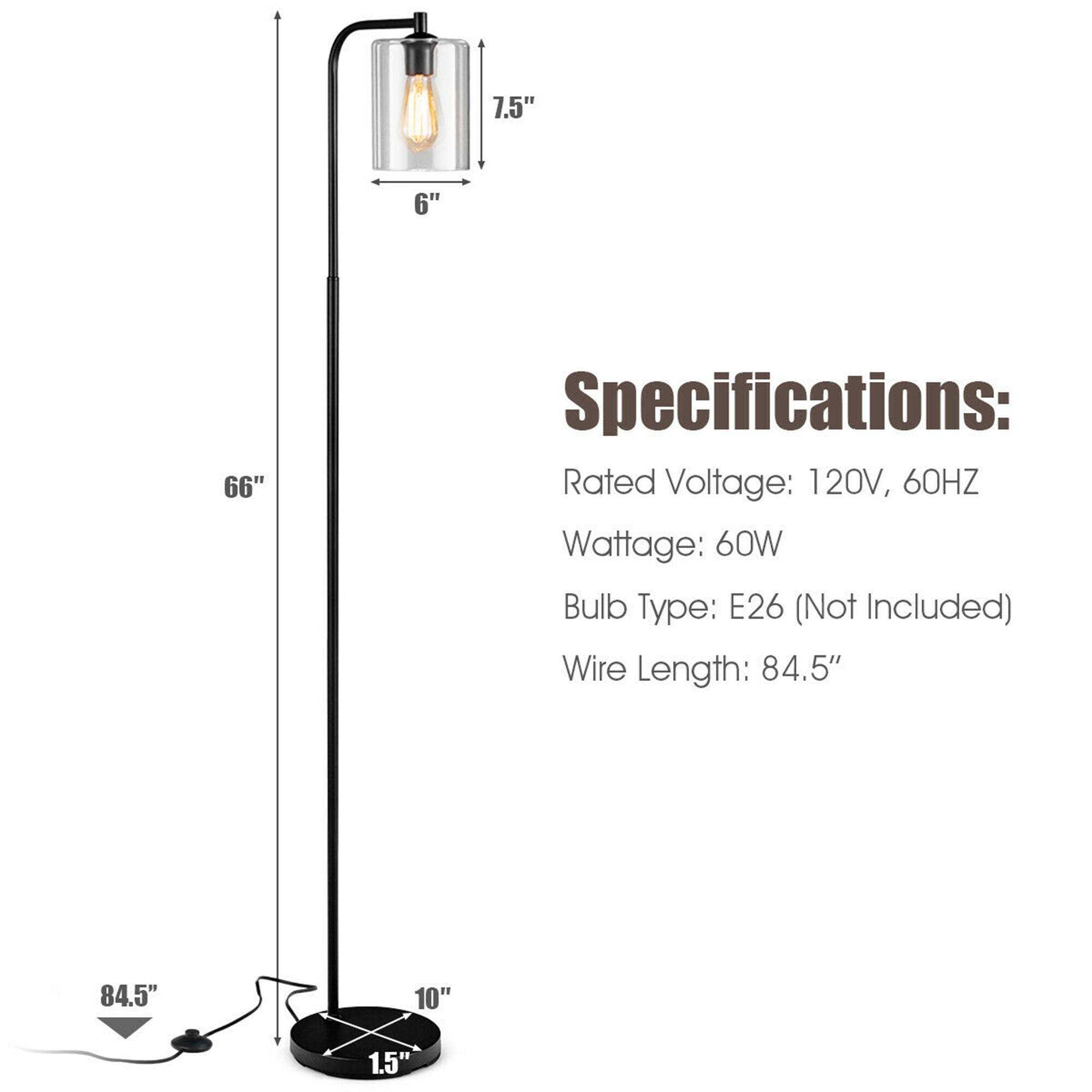 7.5" 6" 66" Specifications: Rated Voltage: 120V, 60HZ Wattage: 60W Bulb Type: E26 (Not Included) Wire Length: 84.5" 84.5" 10" 1.5"