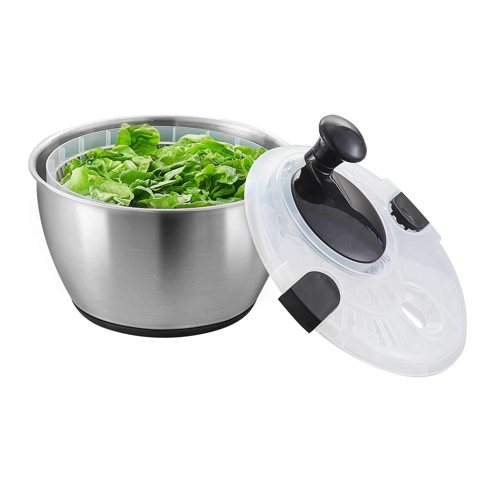 Alt View 5. VEVOR - Stainless Steel Salad Spinner, 4.75Qt, One-handed Easy Press Large Vegetable Dryer Washer, Lettuce Cleaner and Dryer - Silver.