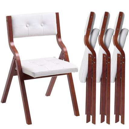 Front. VEVOR - Wooden Folding Chairs with Cushion, Set of 4, Portable Foldable Cushion Chair with Wooden Frame - White.