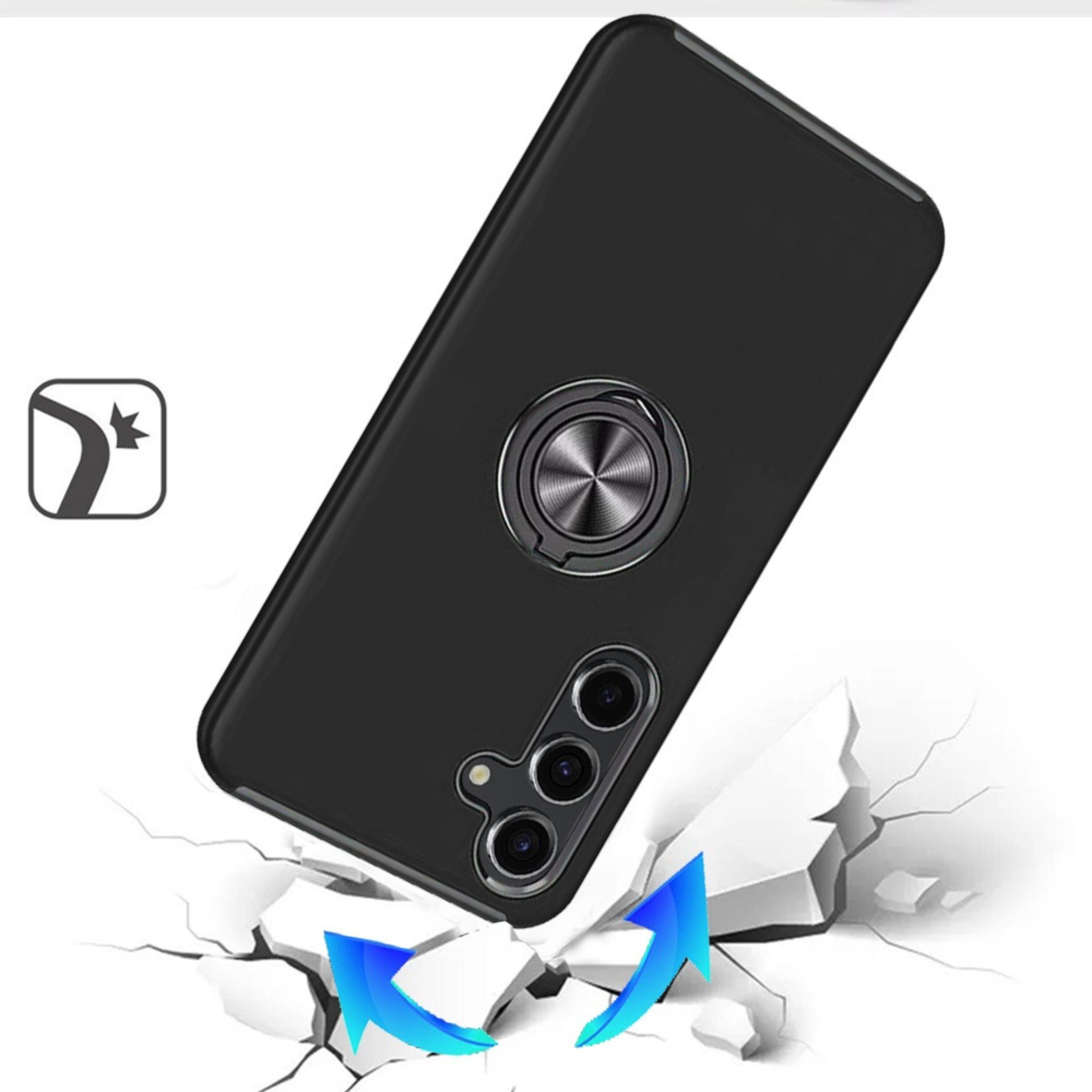 Left. Kitcheniva - Rubber Dual Layer Magnetic Ring Stand Case With Tempered Glass For Samsung S26 Plus Black - Black.