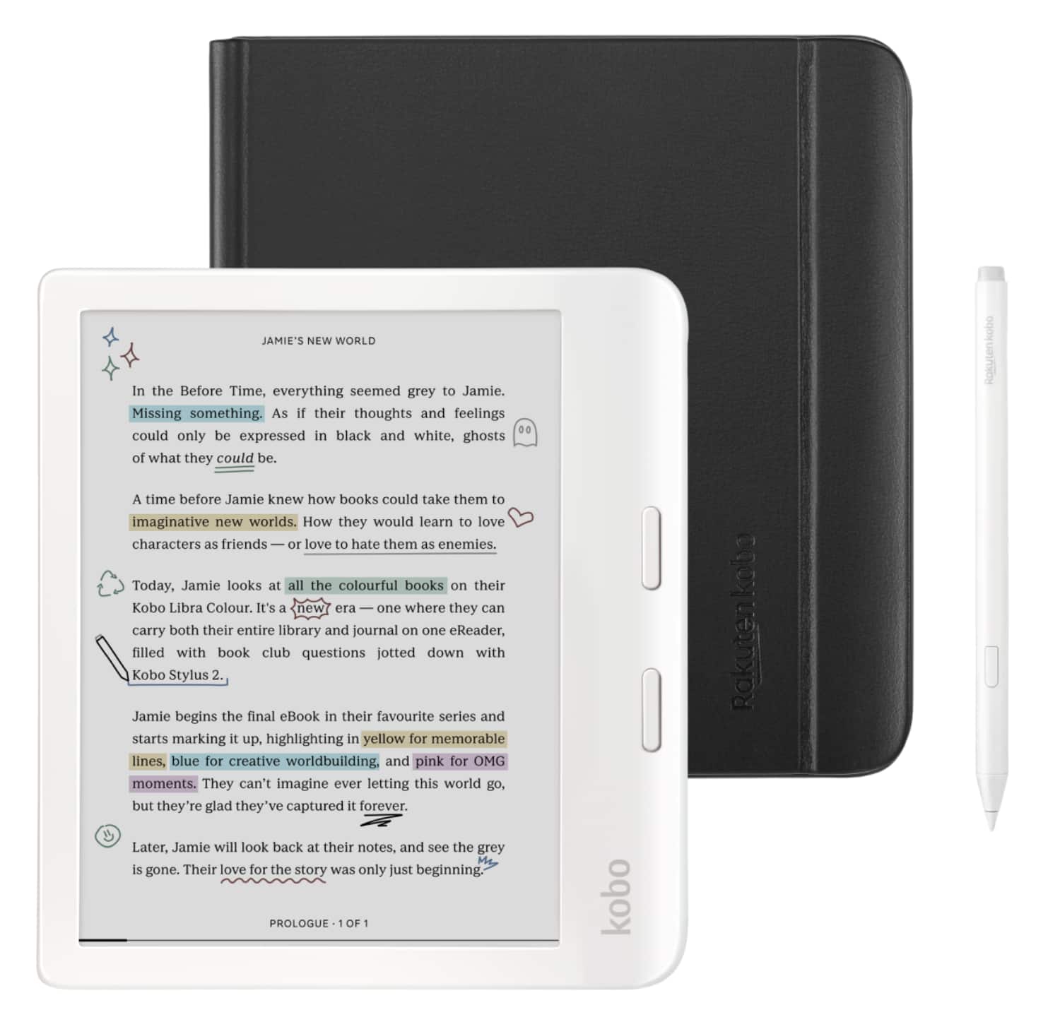 Kobo - Libra Colour (White) eReader with White Stylus 2Gen Bundle - 2024 - Black Notebook SleepCover