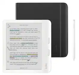 Kobo - Libra Colour (White) eReader with White Stylus 2Gen Bundle - 2024 - Black Notebook SleepCover
