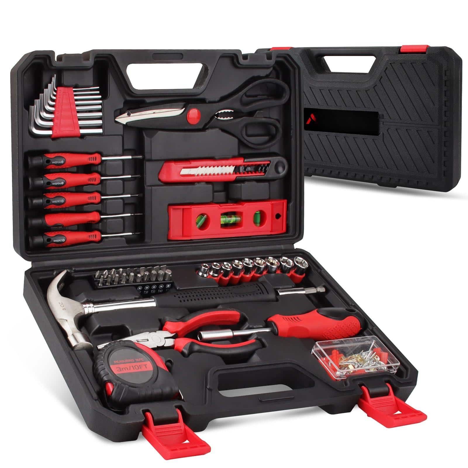 Fabibe - 450-piece Pink Tool Set Home Kit With Toolbox Storage Case Repair Drawer For Women - Red 51 Piece