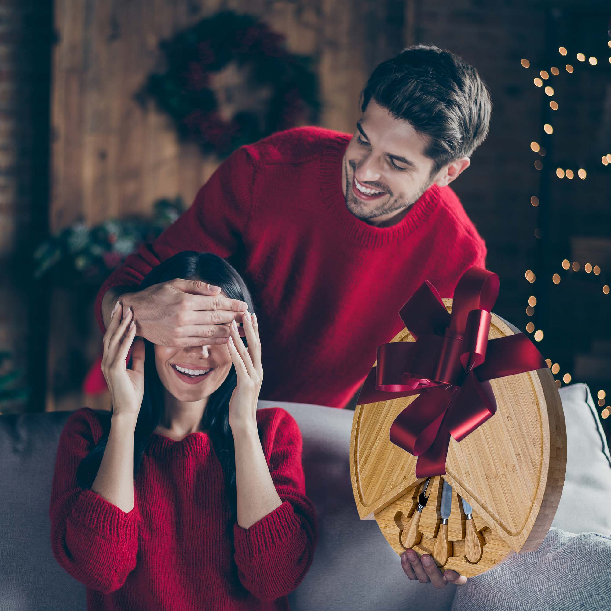 Alt View 1. BlauKe - Bamboo Cheese Board and Knife Set - Charcuterie Board with Slide-Out Drawer - Serving Platter, Serving Tray - Gift Idea - Beige.