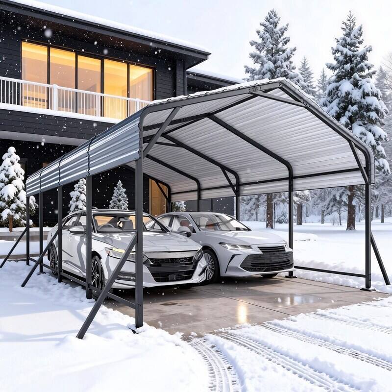 Alt View 8. U-HOMY - Heavy Duty Metal Carport with Support Poles – UV/Waterproof Outdoor Shelter - 12'x20'.