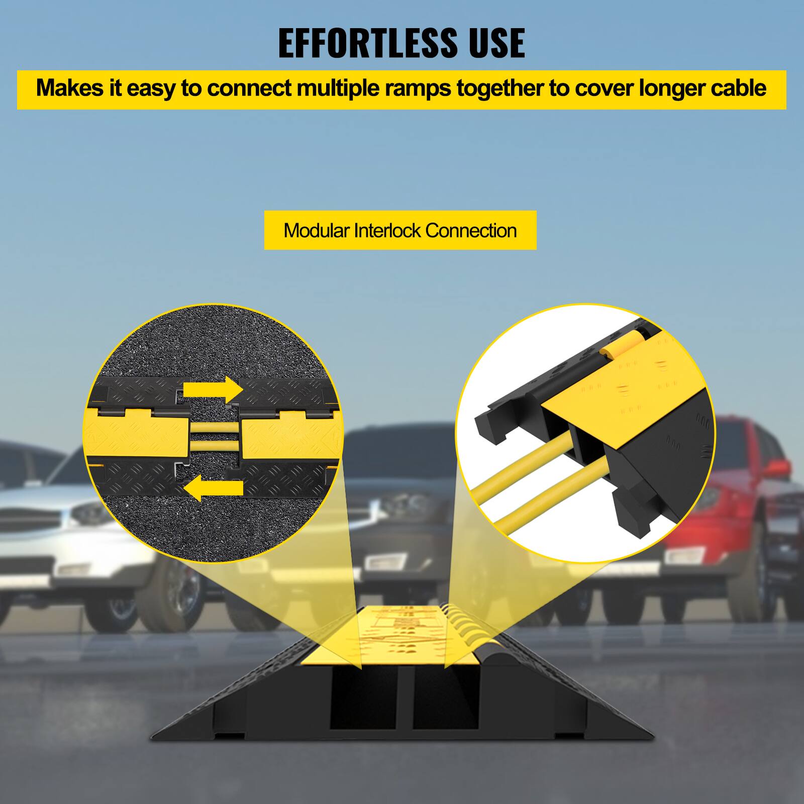 EFFORTLESS USE
Makes it easy to connect multiple ramps together to cover longer cable
Modular Interlock Connection