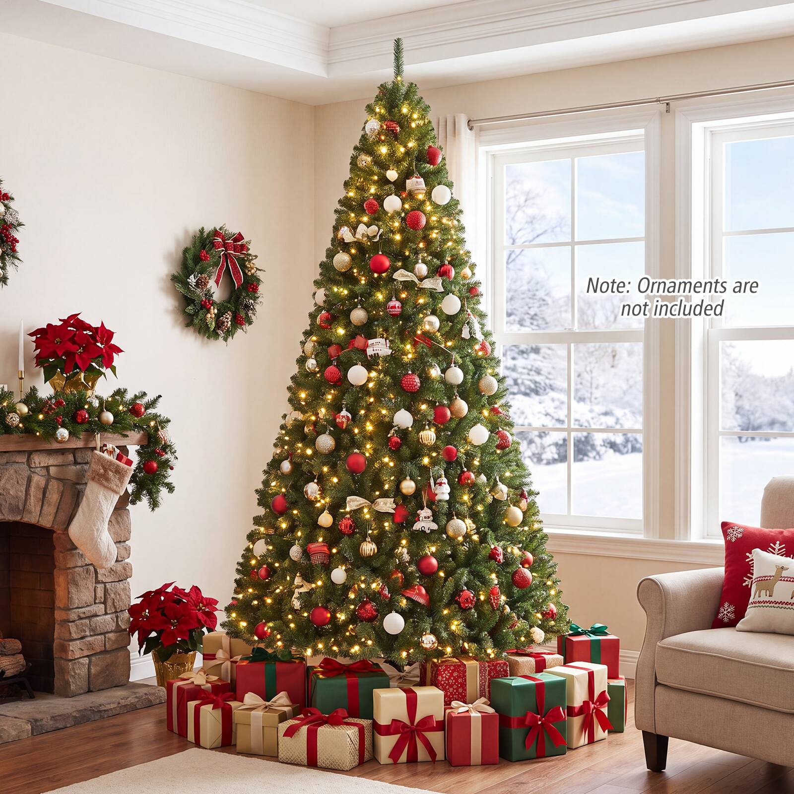 Costway - 9 FT Prelit Christmas Tree with 1000 LED Lights & 2944 PVC Branch Tips, Metal Stand - Green