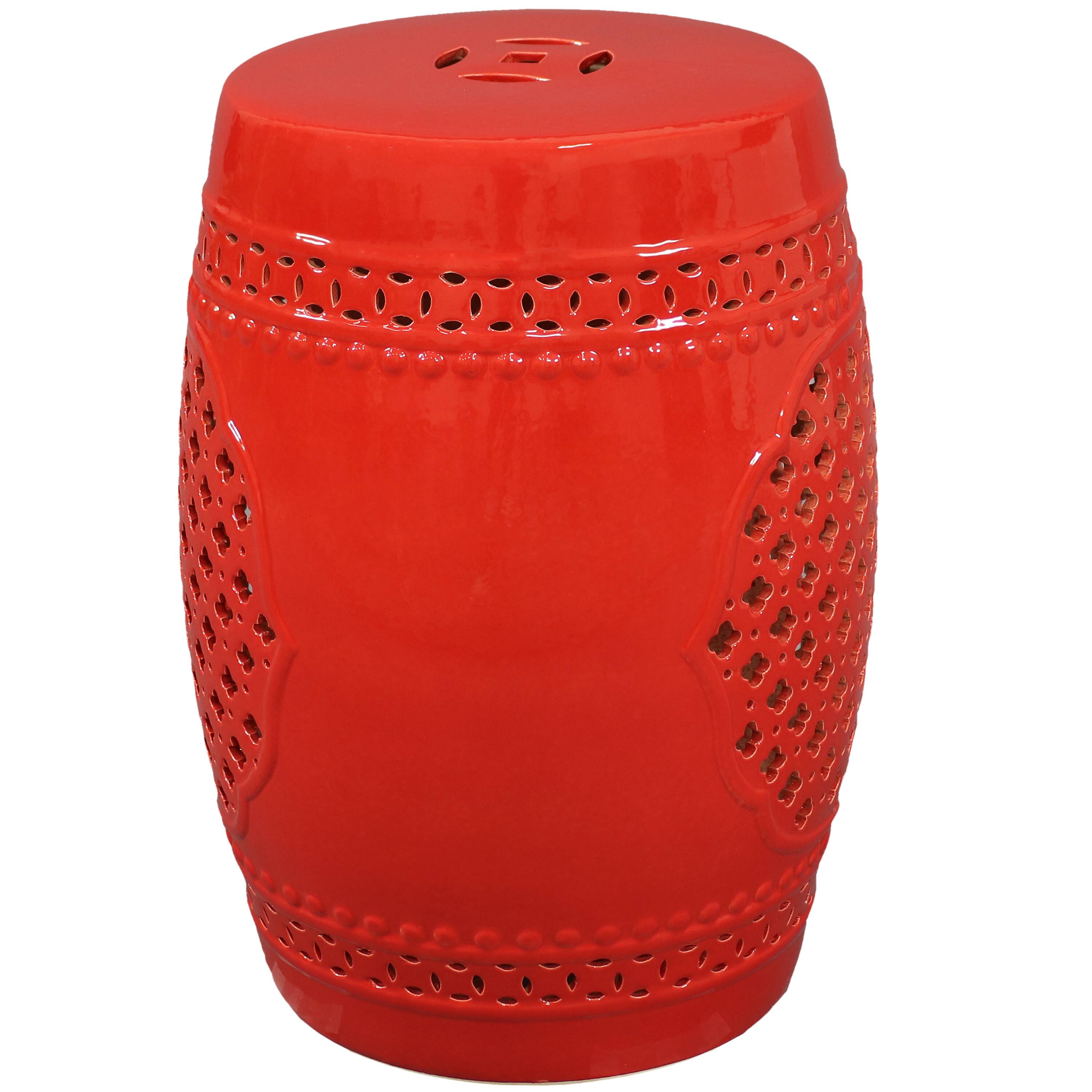 Alt View 9. Sunnydaze - 17.75 in Marrakesh Lattice Ceramic Glaze Garden Stool - Red.
