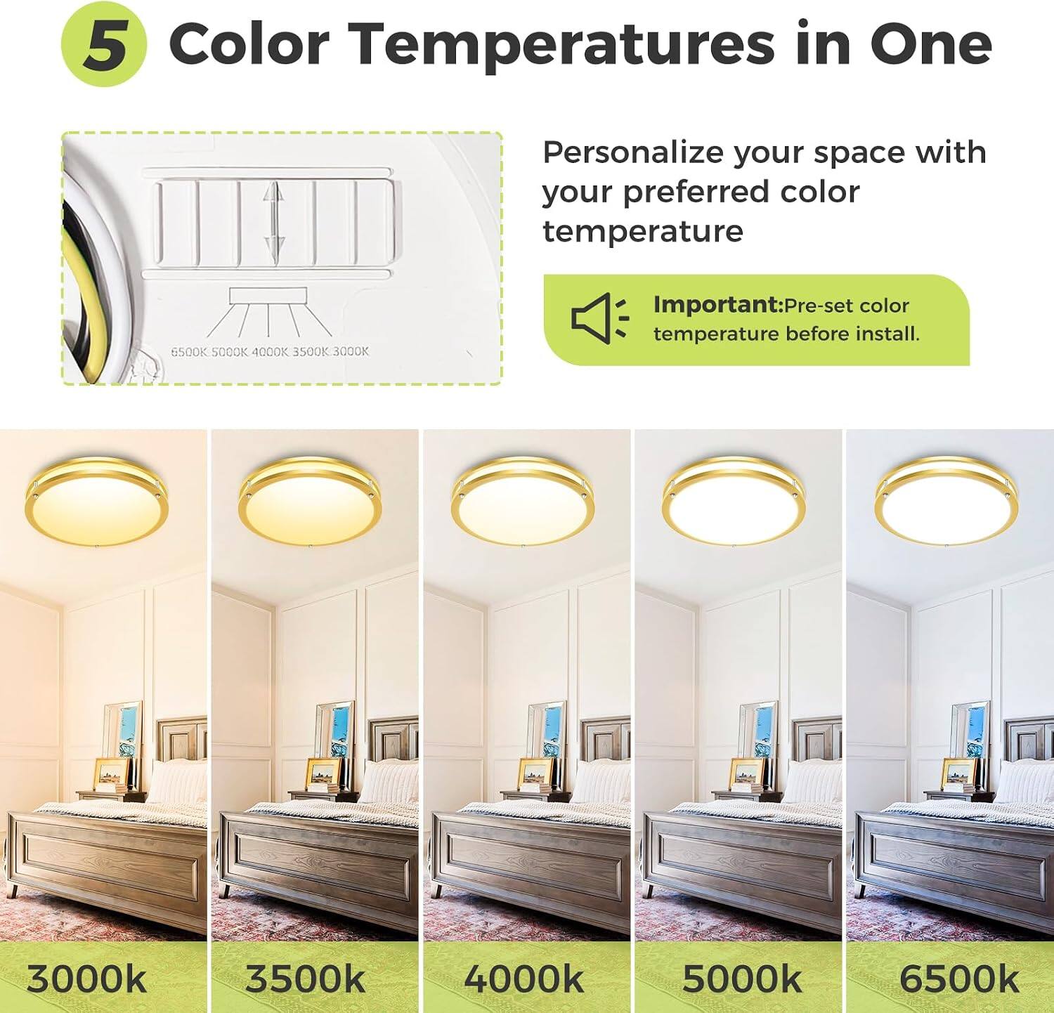 Veranti 10 Inch LED Flush Mount Ceiling Light, 5 Color Temperatures ...