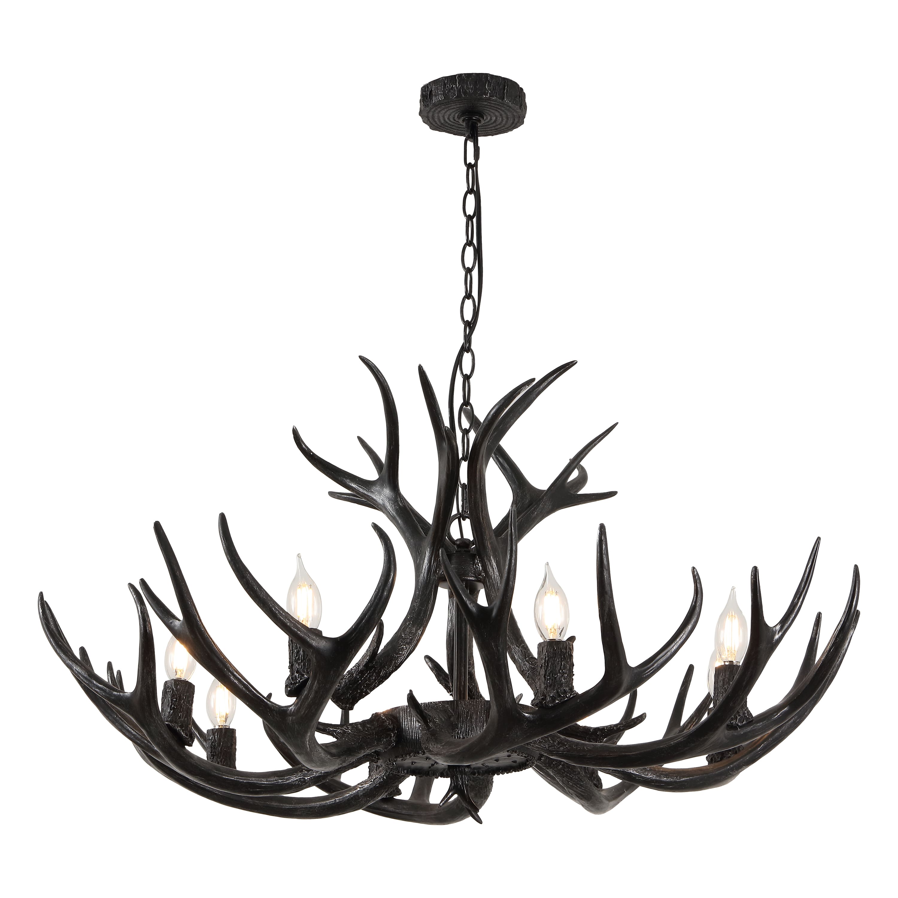 "Jonathan Y - Eldora 36"" 8-Light Rustic Farmhouse Adjustable Resin Antler LED Chandelier - Black" price history on PriceWatchPro
