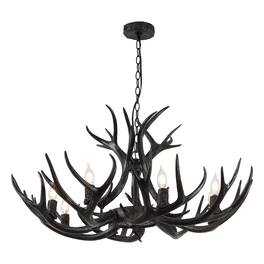 Jonathan Y - Eldora 36" 8-Light Rustic Farmhouse Adjustable Resin Antler LED Chandelier - Black