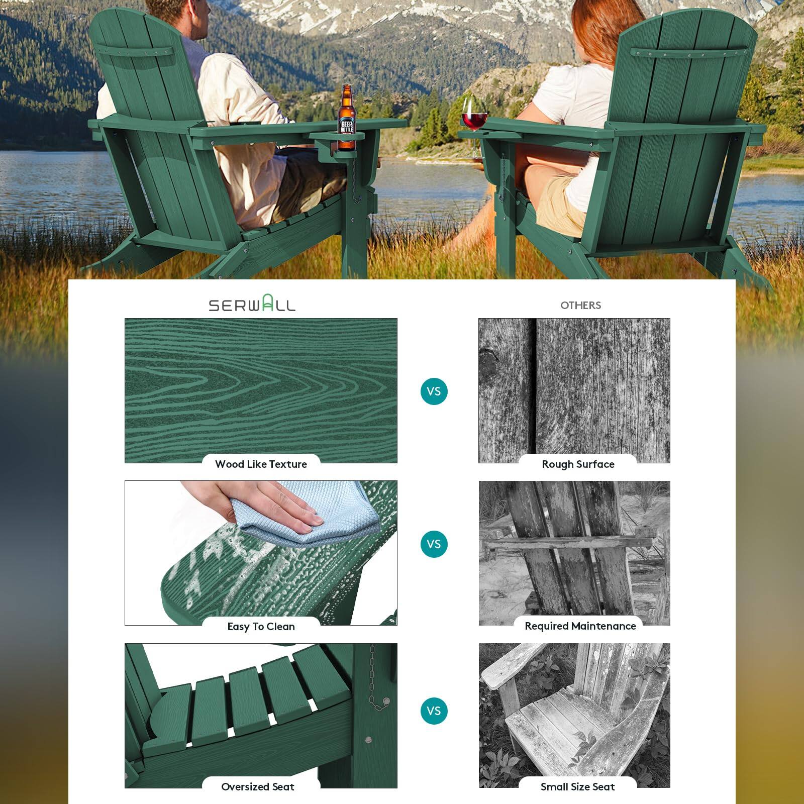 SERWALL vs OTHERS

Wood Like Texture vs Rough Surface  
Easy To Clean vs Required Maintenance  
Oversized Seat vs Small Size Seat
