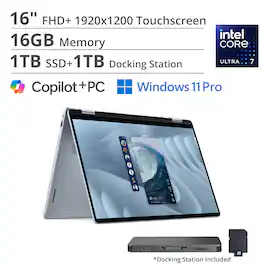 Dell - Plus - Copilot+ PC - 16" 2K 2-in-1 Touchscreen Laptop - Intel Core Ultra 7 256V 2024 - 16GB Memory - 1TB Storage - Ice Blue