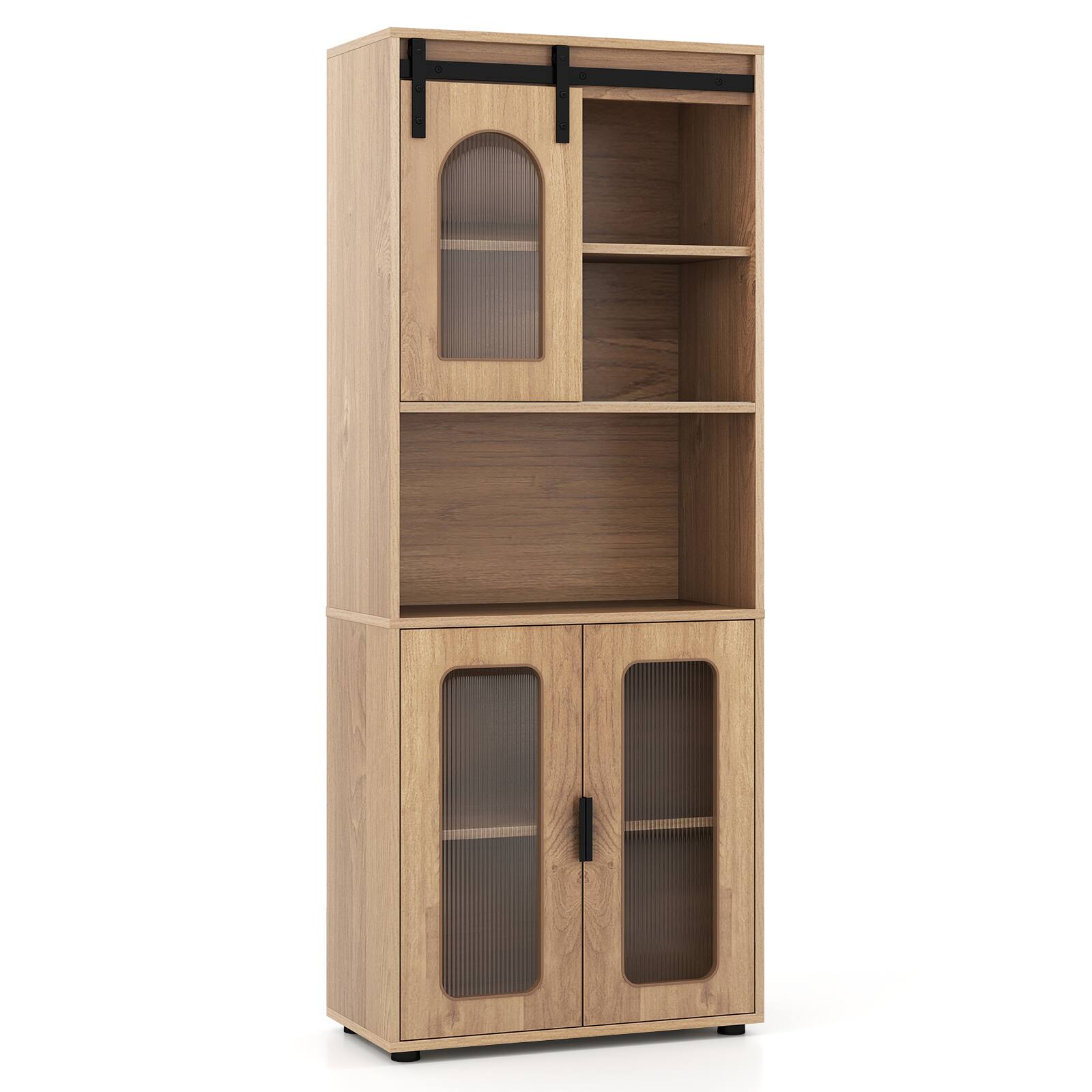 Alt View 8. Gymax - Gymax 59'' Farmhouse Bathroom Floor Cabinet w/Sliding Barn Door and Shelves for Kitchen - Yellow.