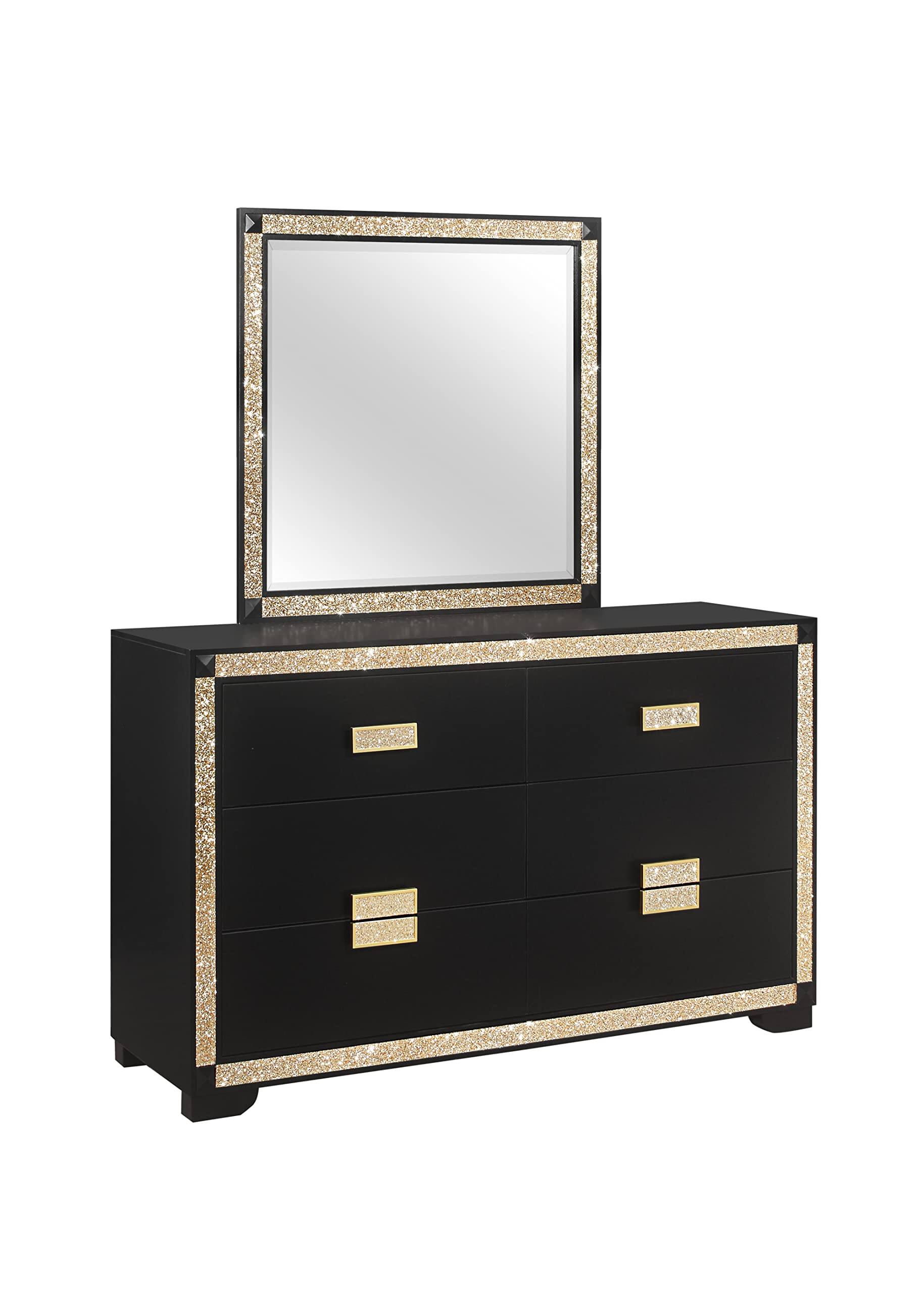 Left. Global Furniture USA - Traditional Glam Blake Black/Gold Mirror - Black,Gold.