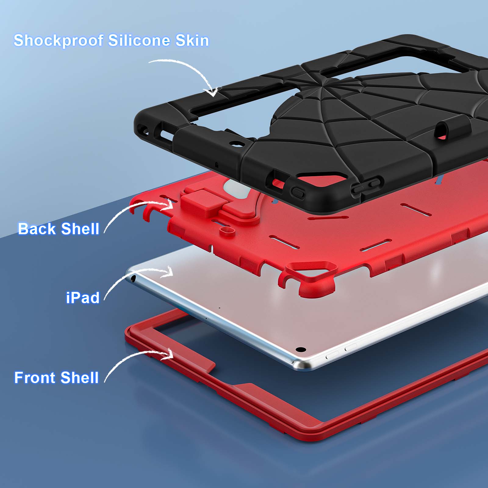Shockproof Silicone Skin  
Back Shell  
iPad  
Front Shell