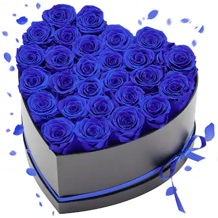 Front. VEVOR - Forever Flowers, 27 Preserved Roses in a Heart Shape Box, Eternal Flowers Immortal Bouquet Birthday Present for Women - Blue, Black.