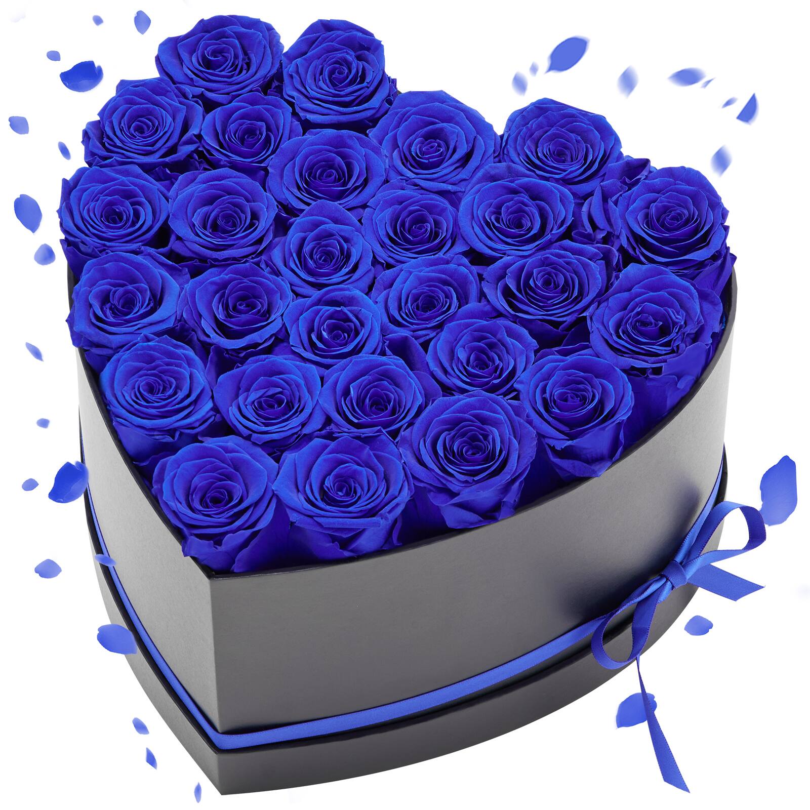 VEVOR - Forever Flowers, 27 Preserved Roses in a Heart Shape Box, Eternal Flowers Immortal Bouquet Birthday Present for Women - Blue, Black