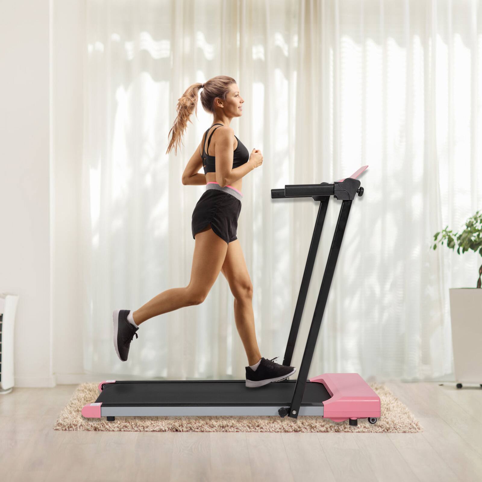 Angle. Spaco - Spaco Home Treadmill with LED Display, 7.5MPH Speed Adjustable, Built-in Wheels for Easy Mobility, for Walking Running - Pink.