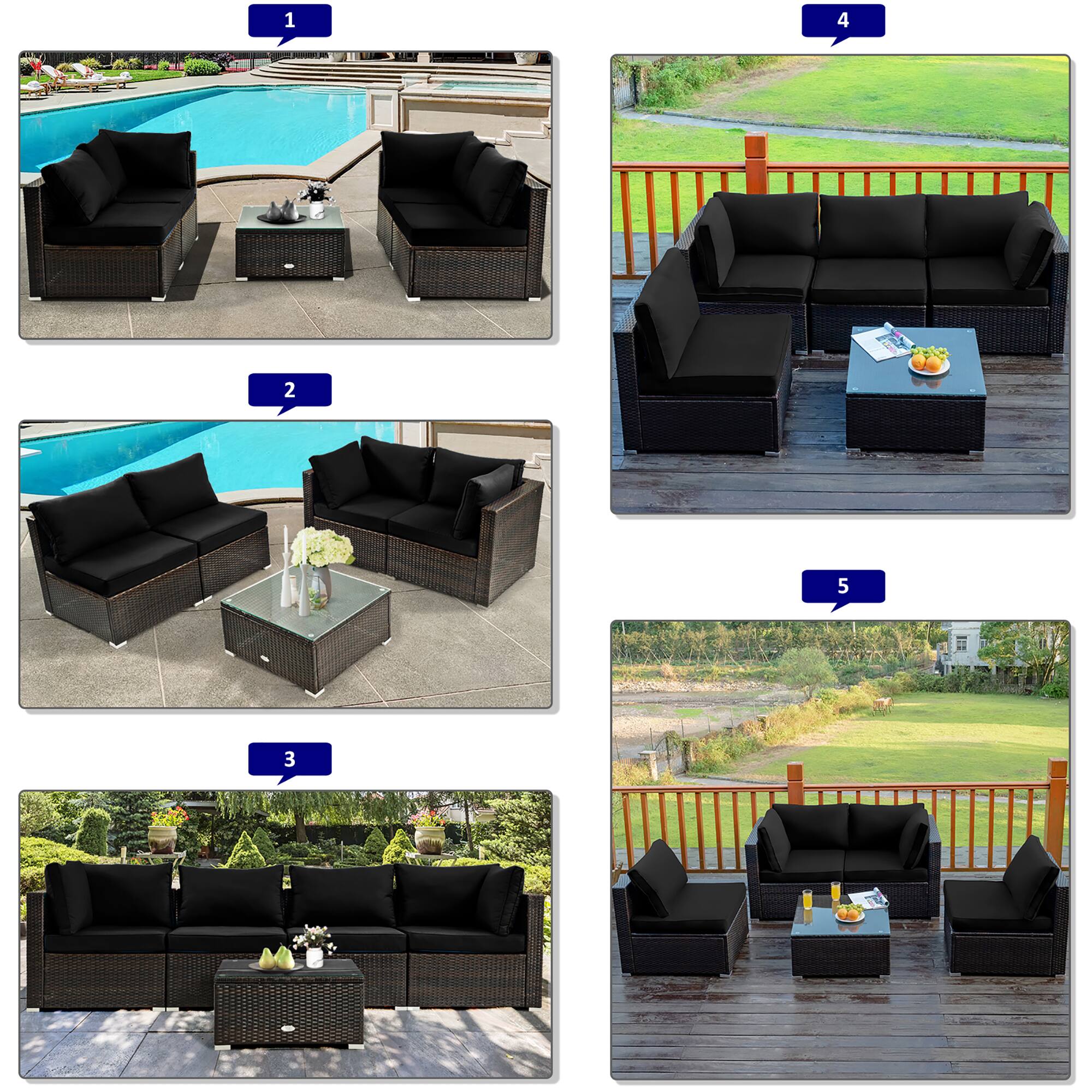 Alt View 6. Costway - 5PCS Patio Rattan Furniture Set Cushioned Sofa Chair Coffee Table - Black.