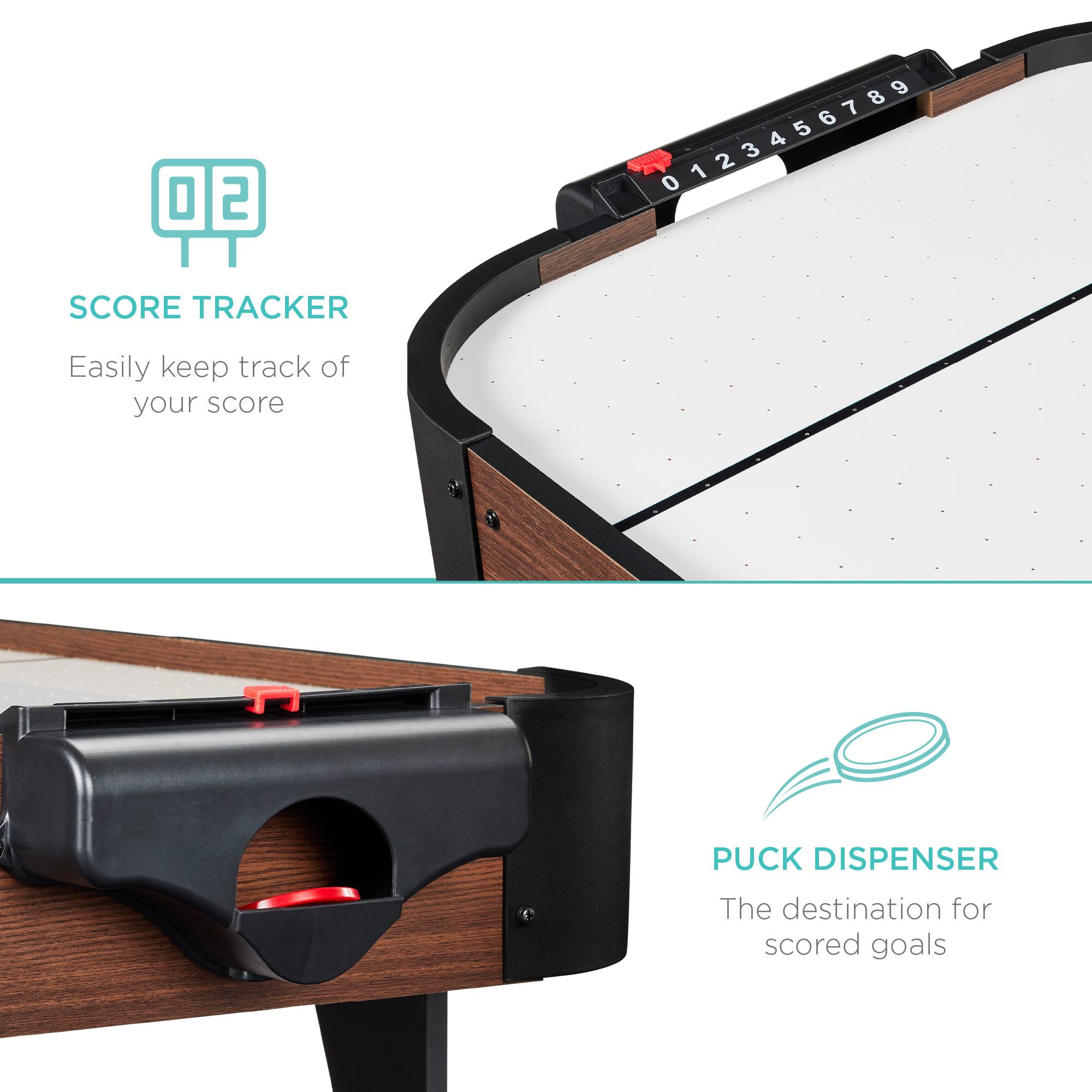 02 SCORE TRACKER  
Easily keep track of your score  

0123456789  

PUCK DISPENSER  
The destination for scored goals