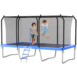 VEVOR - Outdoor Trampoline, 8 x 14FT Rectangle Trampoline, ASTM Approved Recreational Trampolines with Enclosure Net - Blue,Black