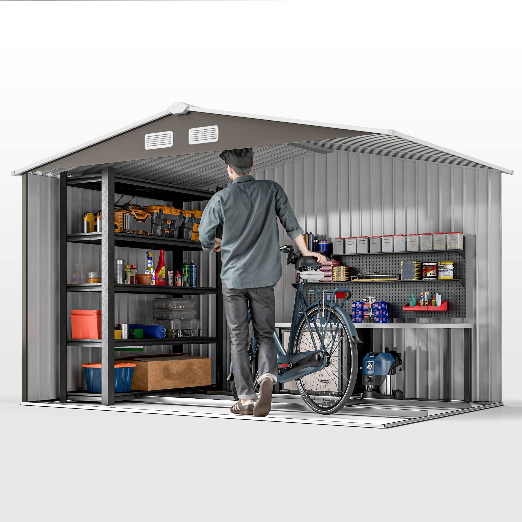 Alt View 8. Outsunny - x 6' Outdoor Storage Shed, Garden Tool Metal Shed with Foundation Kit - Light gray.