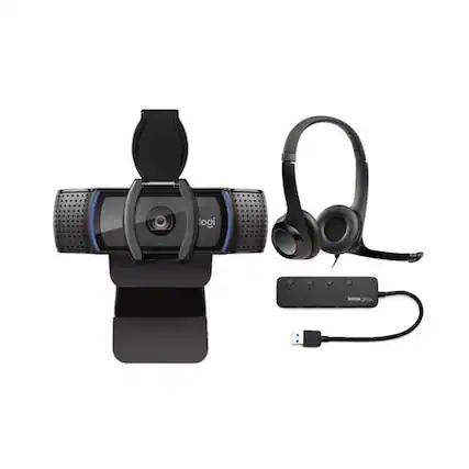 Front. Logitech - Logitech C920S Pro HD Webcam with H390 USB Headset with Mic Bundle.