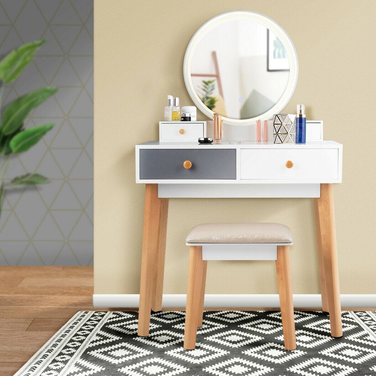 Alt View 7. Ecooso - Makeup Vanity Desk with 4 Storage Drawers and LED Lighted Mirror for Modern Bedroom Use - White.