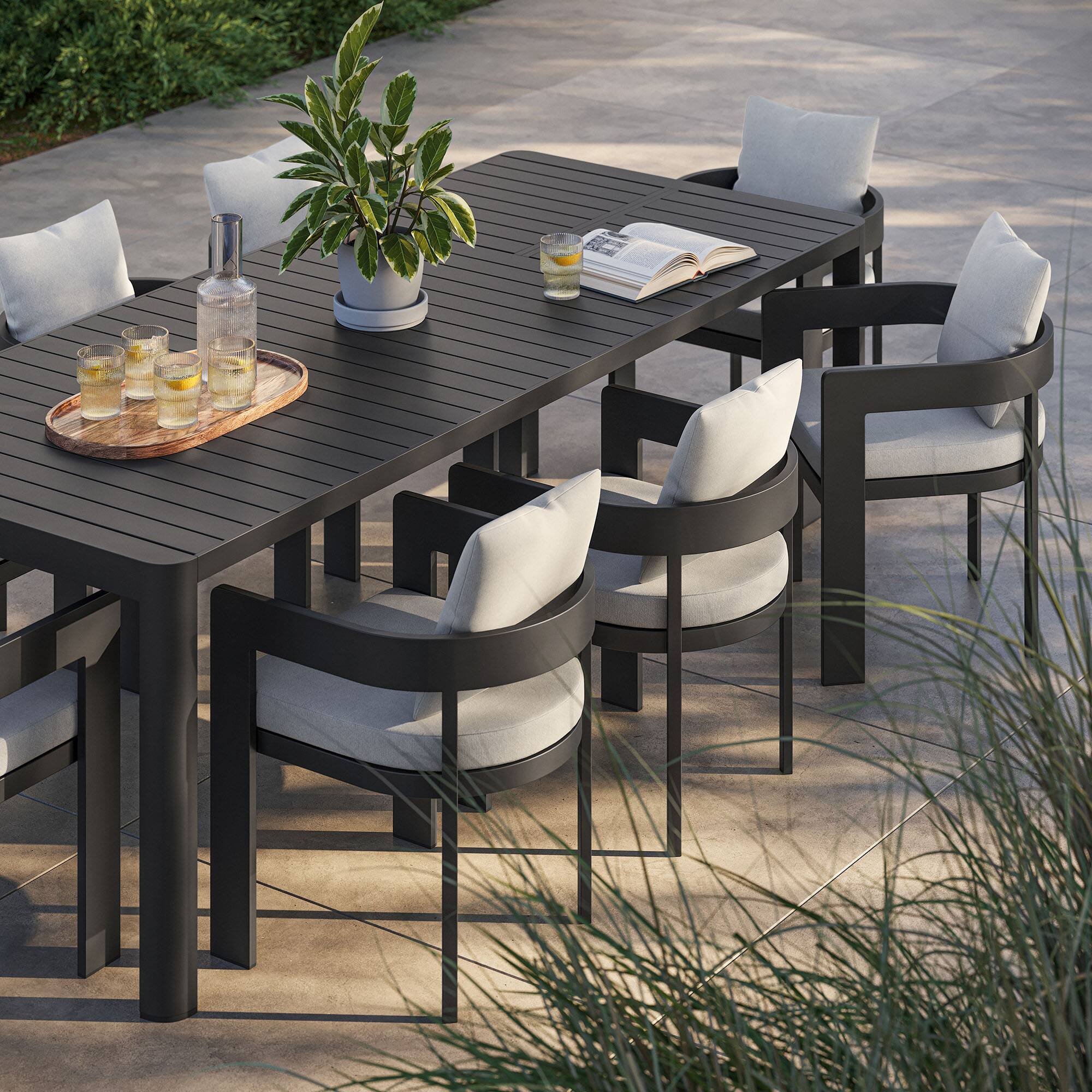 Alt View 3. Modway - Tahoe 9-Piece Aluminum Outdoor Dining Set with Extendable Table - Gray White.