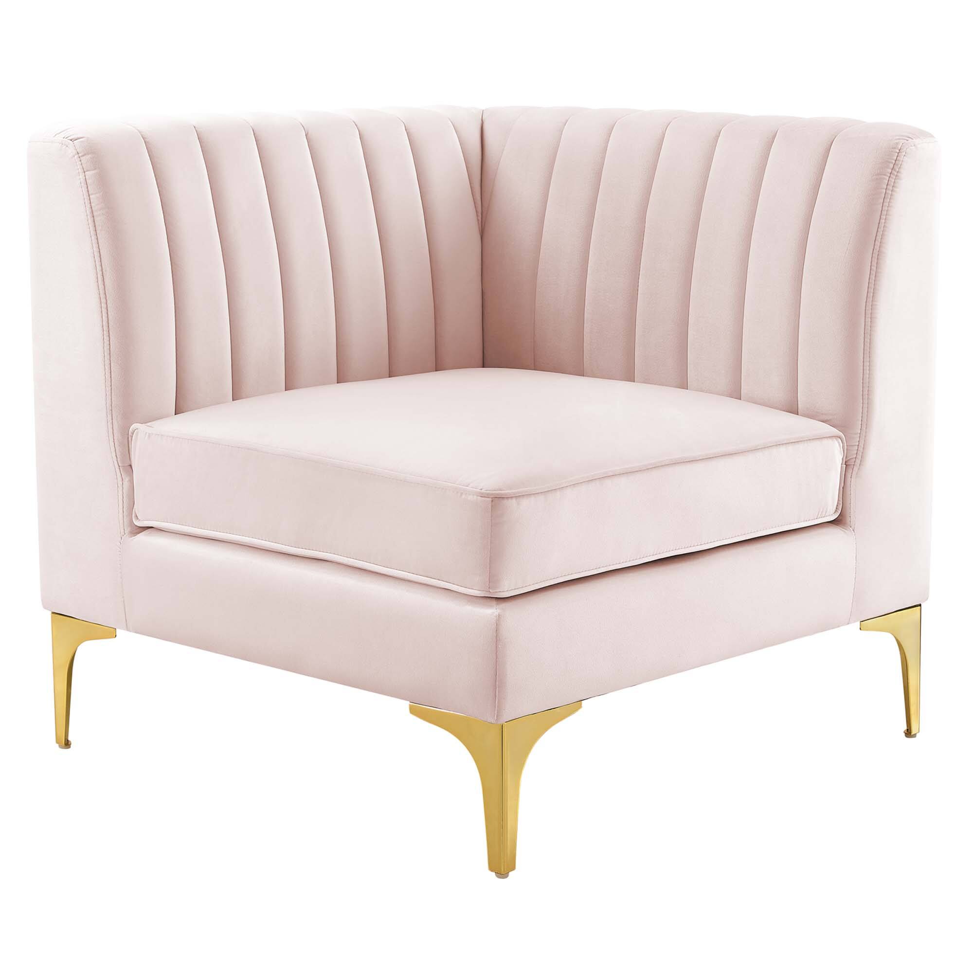 Angle. Modway - Triumph Channel Tufted Performance Velvet Sectional Sofa Corner Chair by Modway - Pink.
