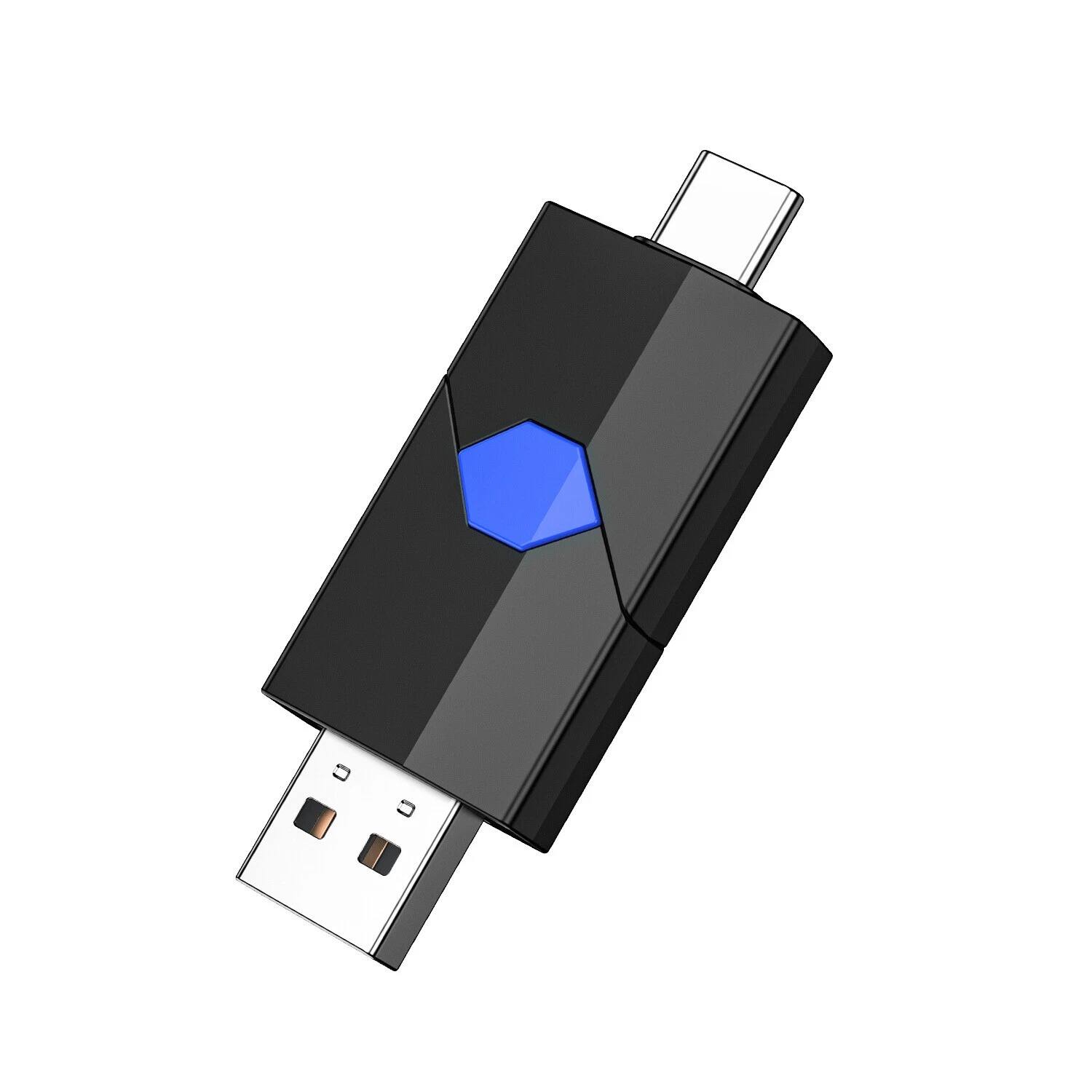 Stock Preferred - 128GB Retractable USB-C & USB-A Flash Drive – Dual Port Memory Stick - Blue
