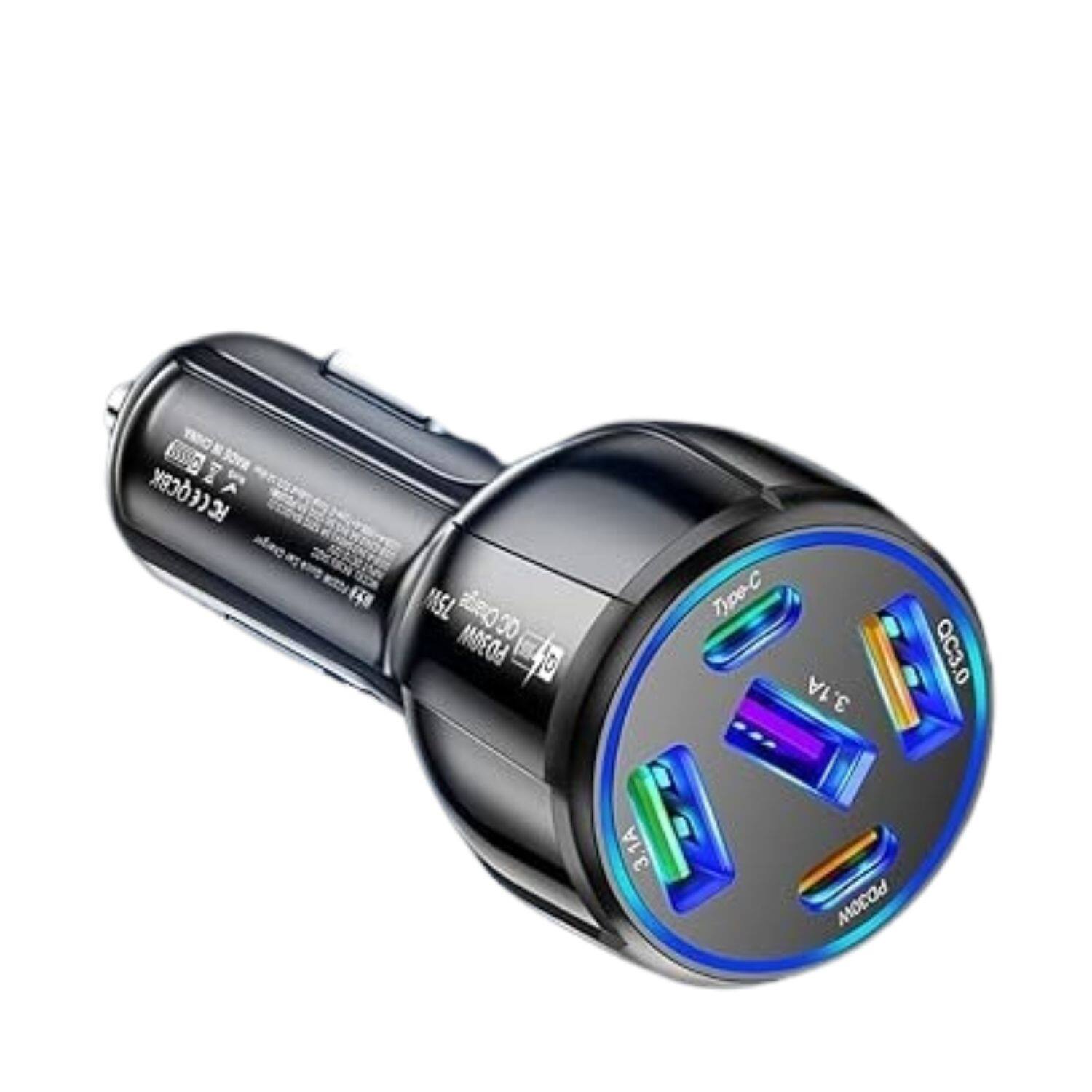 Stock Preferred - 5-Port USB Type-C 75W Super Fast Car Charger - Black