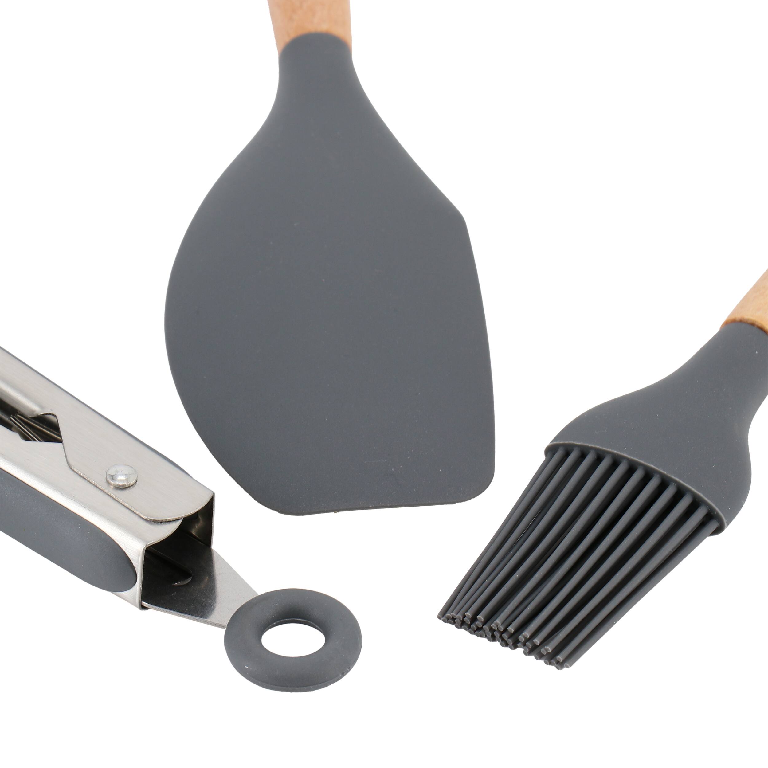 Alt View 3. Gibson - Gibson Home Holton 7 Piece Silicone Beech Wood Kitchen Tool Set in Grey.