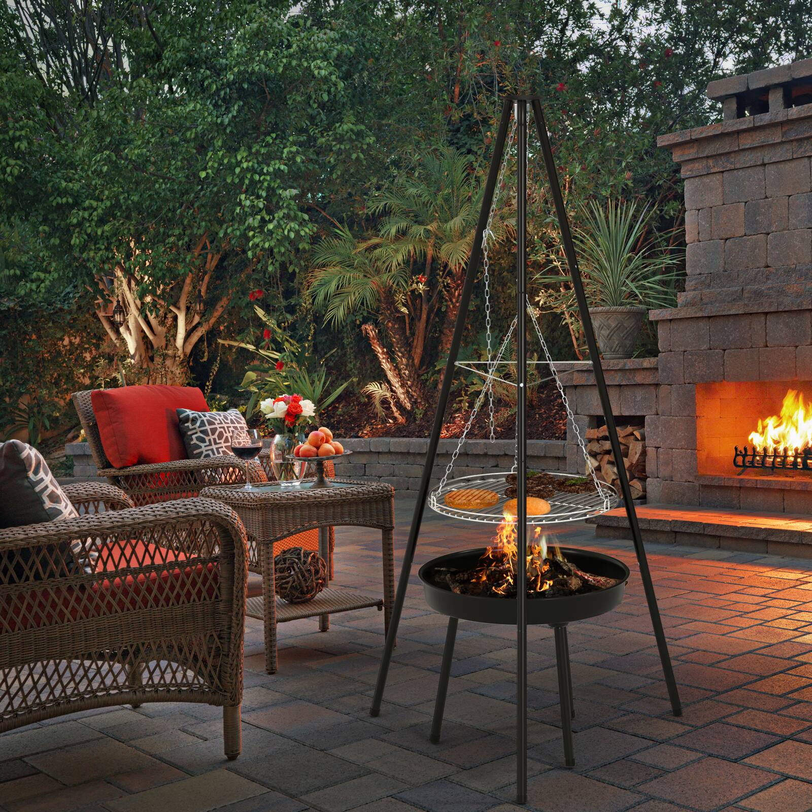 Alt View 7. Topteng - Extra Large Tripod Outdoor Fire Pit BBQ - Portable Steel Bowl with Adjustable Grill&Mesh Cover for Garden Patio Camping.