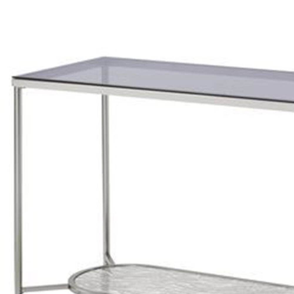 Alt View 2. Manhattan Lane - Sofa Table with Textured Obround Shelf - Silver.