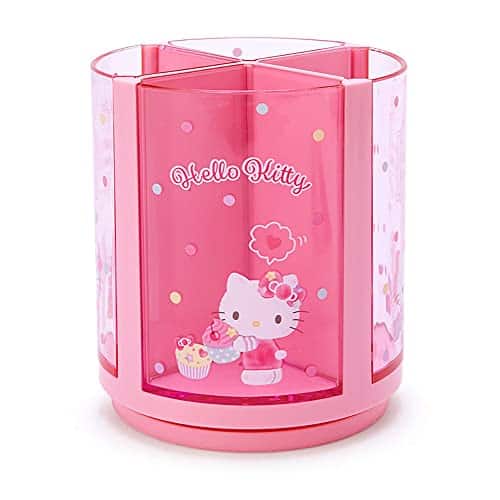 Vulpecula Spade - Sanrio 213110 Pink Plastic Hello Kitty Kitty Pen Stand 360 Degree Rotating Pen Stand Pen Holder Cosmetic Makeup Brush