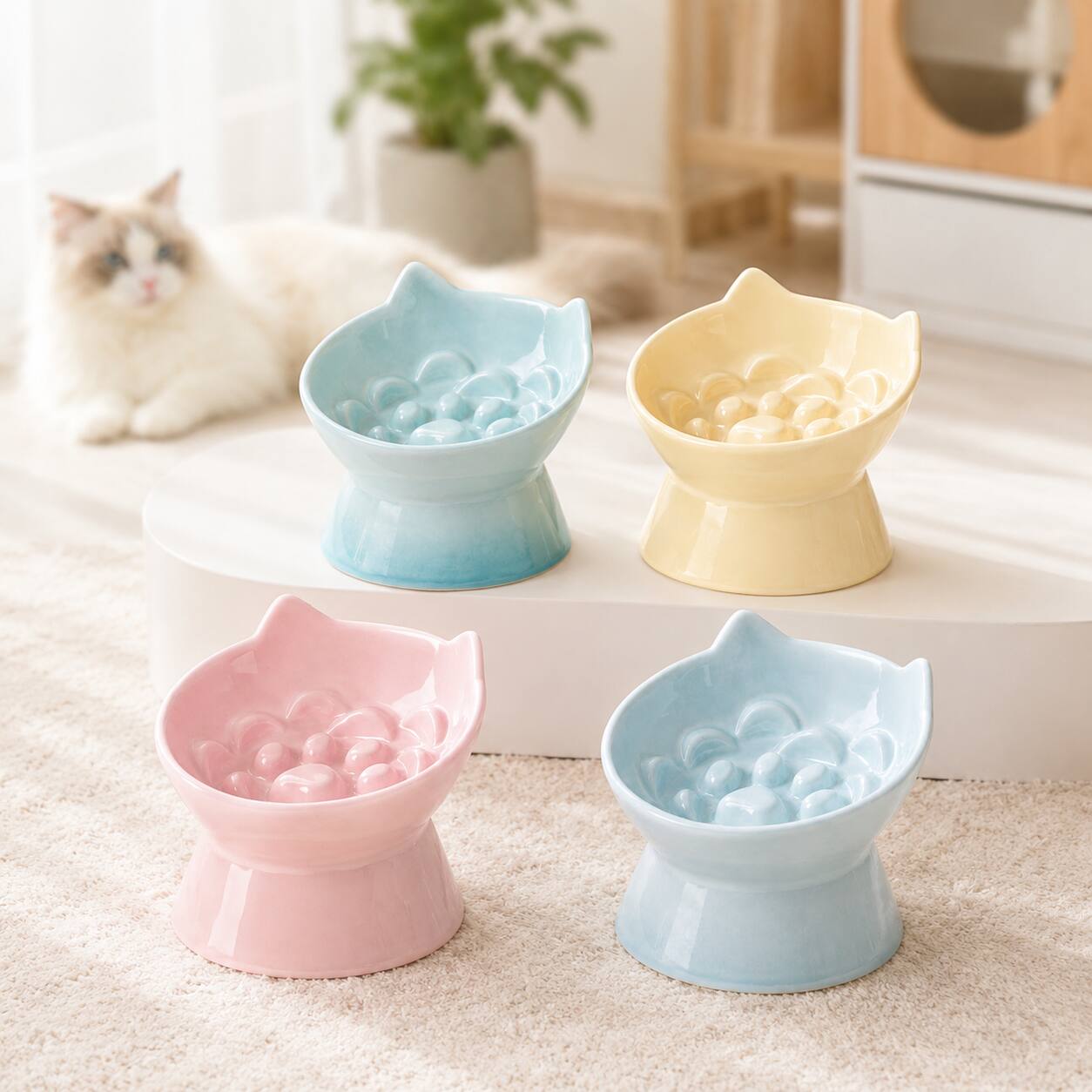 Alt View 6. PawsPik - PawsPik Lynx Ceramic Raised Slow Food Bowl, Quartz Pink - Quartz Pink.